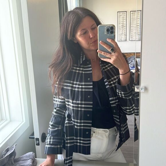 Jones New York plaid  Jacket Size small Women’s Black White Blazer Preppy - Picture 2 of 6